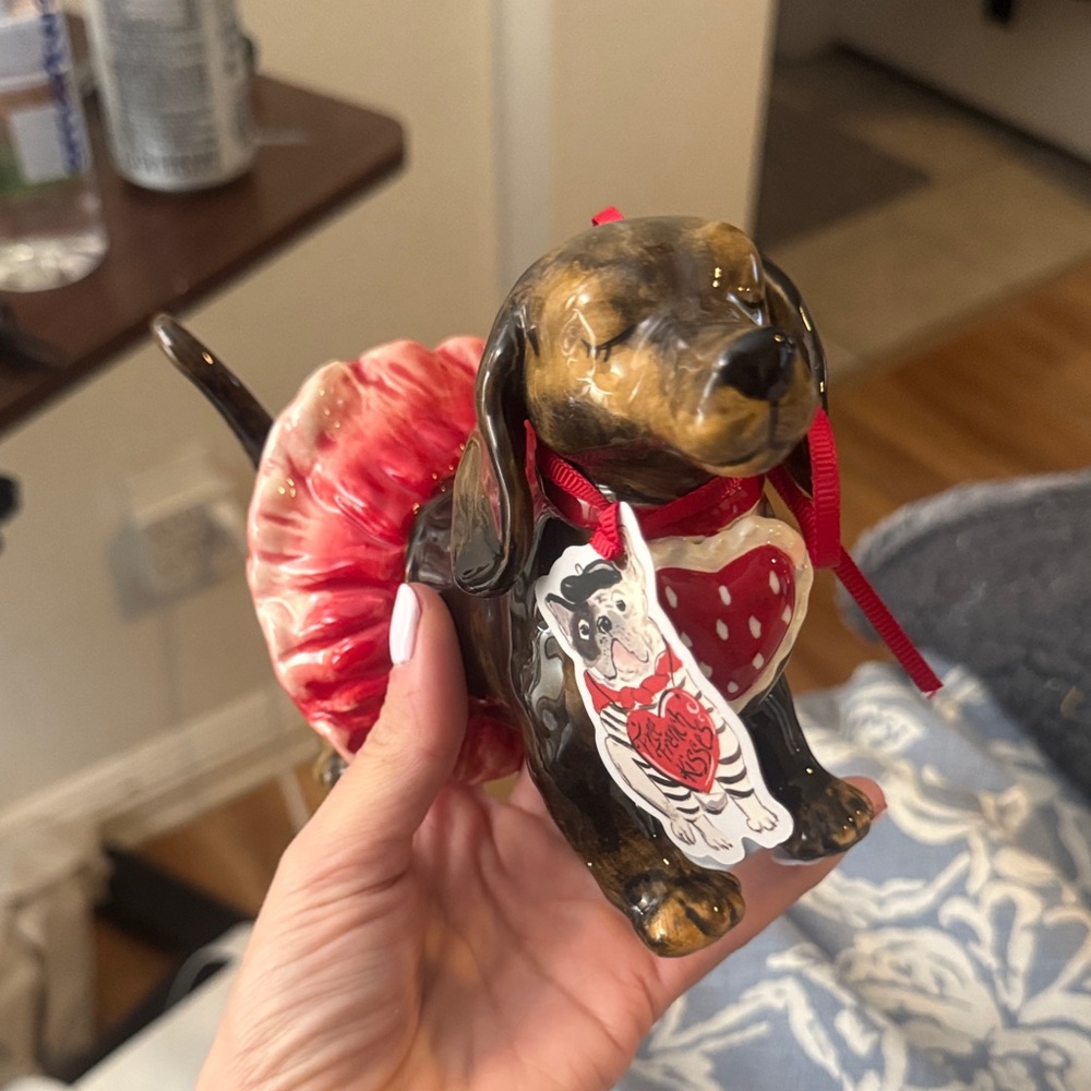 BLUE SKY CLAYWORKS Ceramic Dachshund Figurine with Red Heart